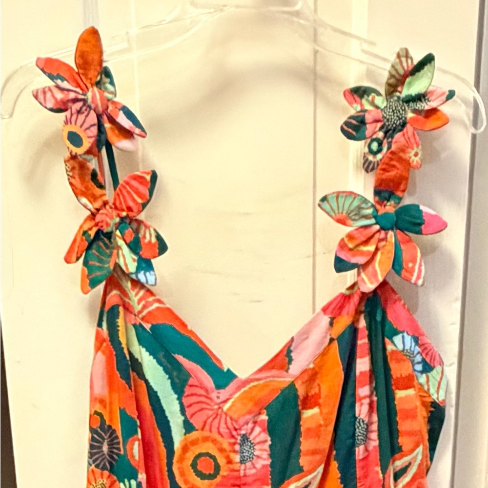 FARM Rio Teal, Orange & Pink Floral Strapless Dress - Picture 4 of 9
